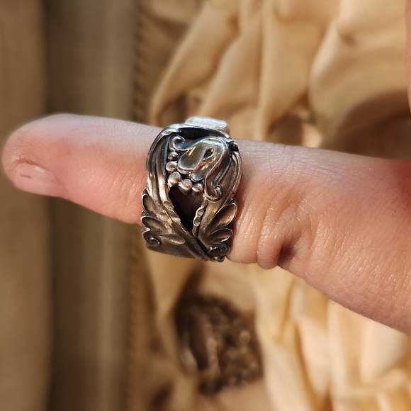 OPENWORK FLORAL Artisan Made Antique Spoon Ring Sz 3.5 - Picture 6 of 8